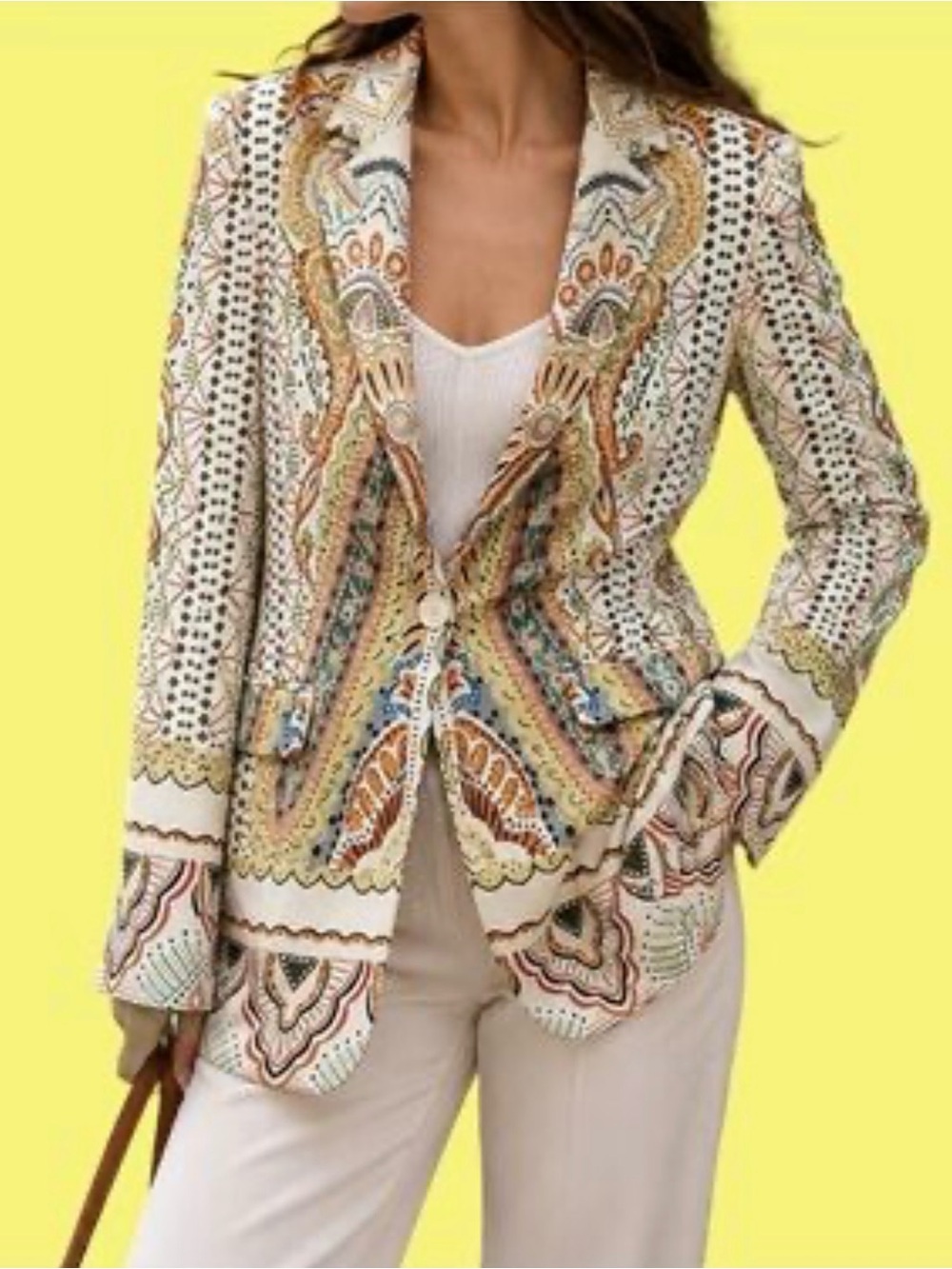 Zara Paisley Multicolored Linen Lined Blazer